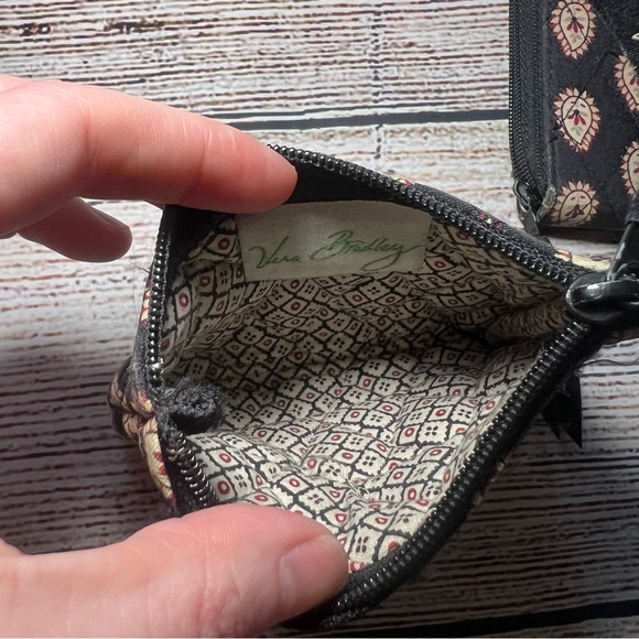 Vera Bradley Classic Black Wallet Bifold Snap & Zip Change Purse Set Paisley - Picture 3 of 11